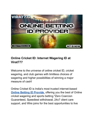 Online Betting ID Provide: Online Cricket Betting ID at virat777