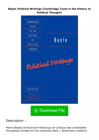 ❤PDF⚡ Bayle: Political Writings (Cambridge Texts in the History of Political T