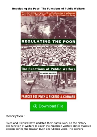 ✔️READ ❤️Online Regulating the Poor: The Functions of Public Welfare