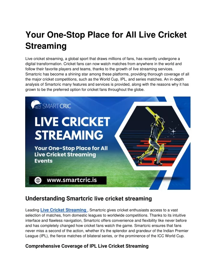 your one stop place for all live cricket streaming