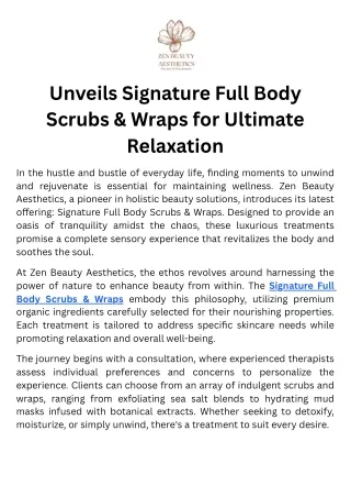 Unveils Signature Full Body Scrubs & Wraps for Ultimate Relaxation