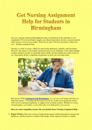 Nursing Assignment Help for Student in Birmingham