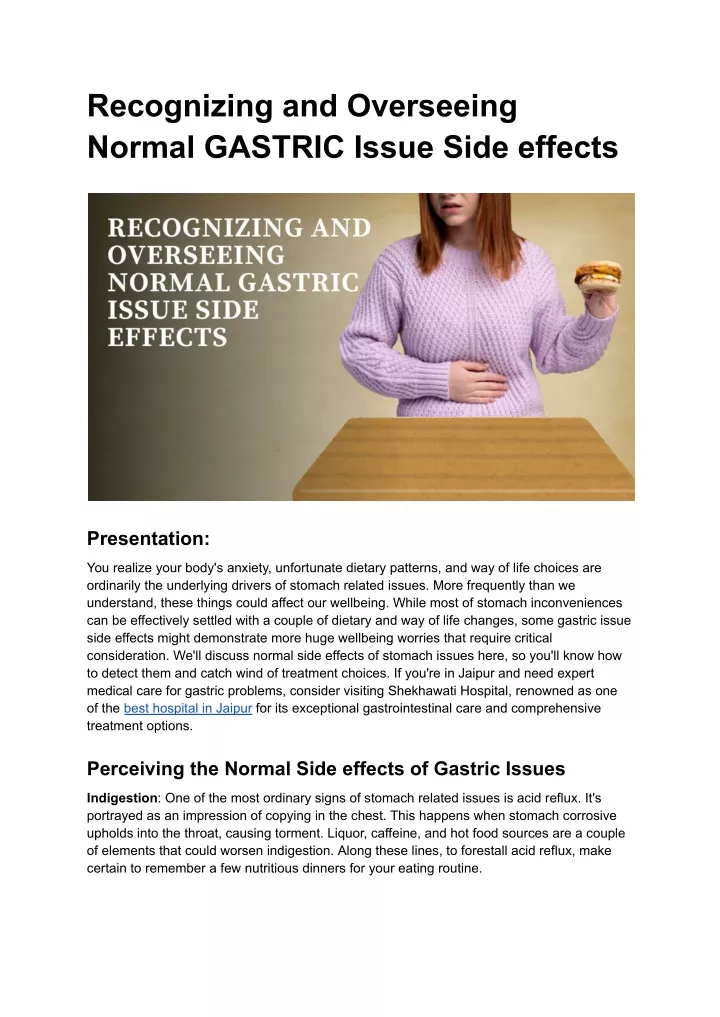 recognizing and overseeing normal gastric issue