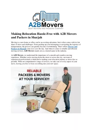 Making Relocation Hassle-Free with A2B Movers and Packers in Sharjah