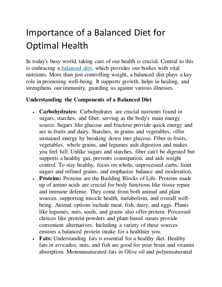 importance of a balanced diet for optimal health