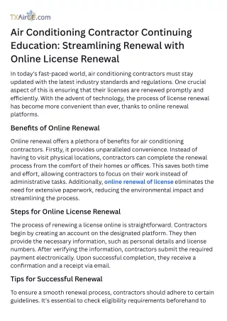 Air Conditioning Contractor Continuing Education Streamlining Renewal with Online License Renewal
