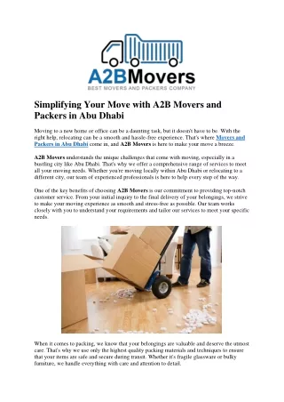 Simplifying Your Move with A2B Movers and Packers in Abu Dhabi