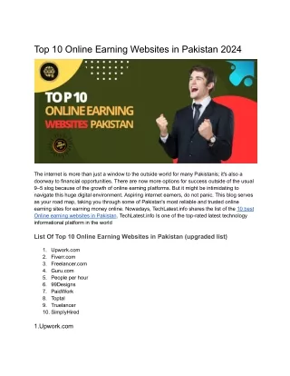 top 10 online earning websites in pakistan 2024