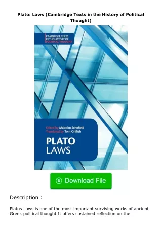 Pdf⚡(read✔online) Plato: Laws (Cambridge Texts in the History of Political Tho
