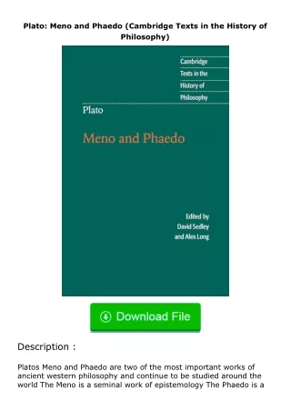 pdf❤(download)⚡ Plato: Meno and Phaedo (Cambridge Texts in the History of Phil