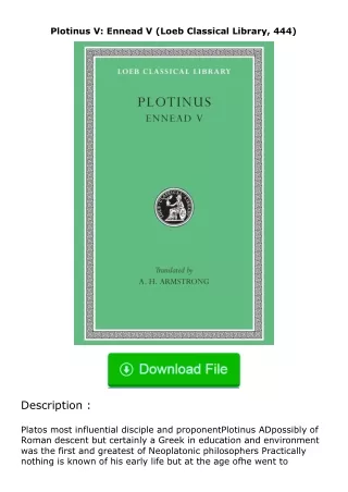 PDF✔Download❤ Plotinus V: Ennead V (Loeb Classical Library, 444)