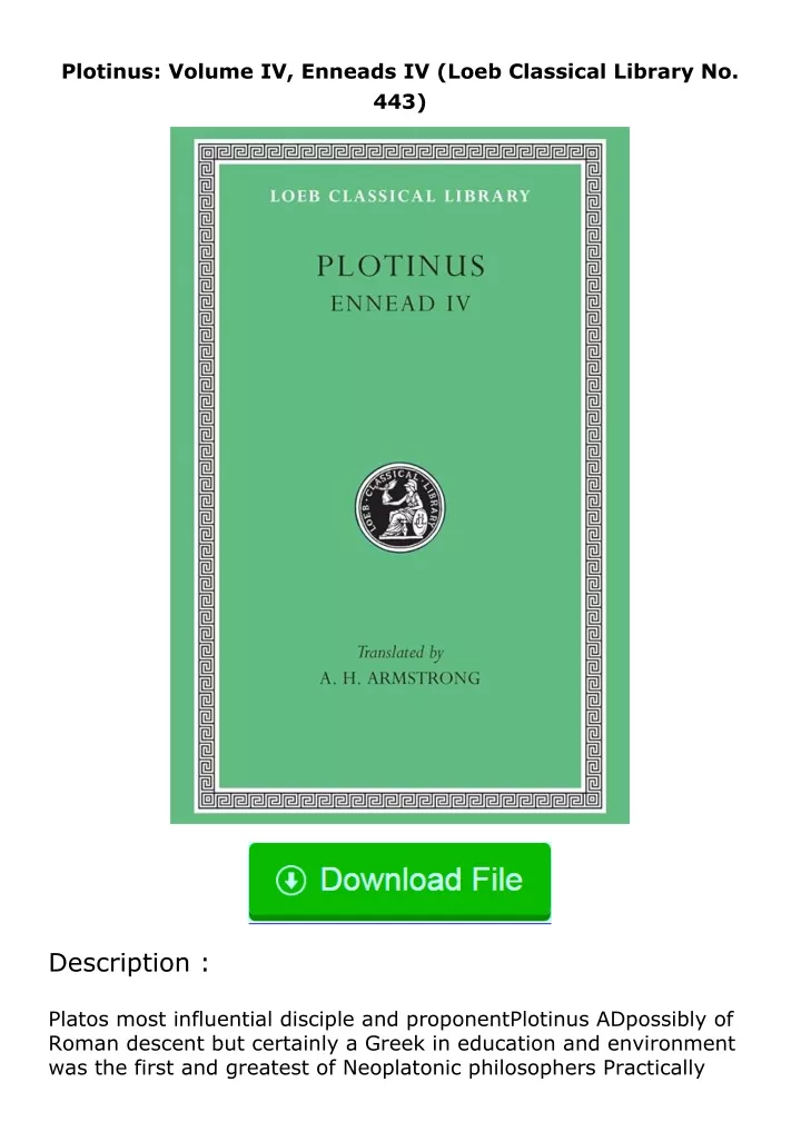 Ppt Pdf⚡ Plotinus Volume Iv Enneads Iv Loeb Classical Library No 443 Powerpoint 4370