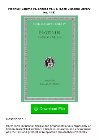 download⚡️ free (✔️pdf✔️) Plotinus: Volume VI, Ennead VI.1-5 (Loeb Classical L