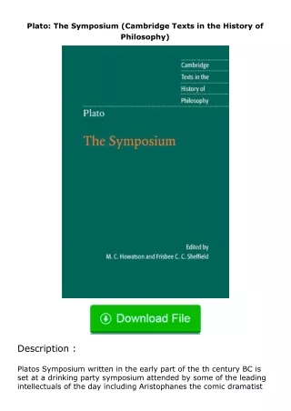 full✔download️⚡(pdf) Plato: The Symposium (Cambridge Texts in the History of P