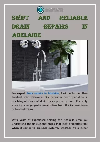Swift And Reliable Drain Repairs In Adelaide