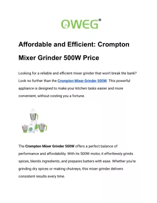 Affordable and Efficient: Crompton Mixer Grinder 500W Price