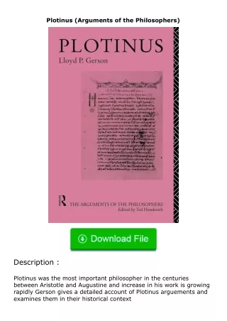 Download⚡(PDF)❤ Plotinus (Arguments of the Philosophers)