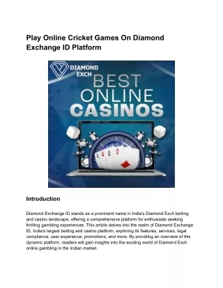 Play Online Cricket Games On Diamond Exchange ID Platform