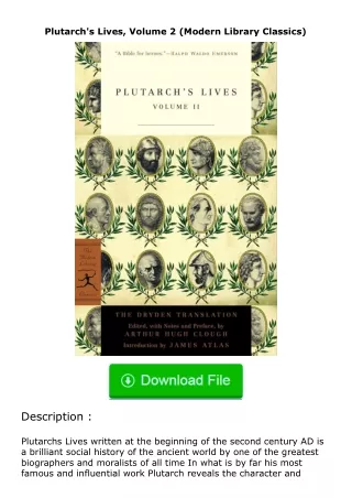 download⚡️ free (✔️pdf✔️) Plutarch's Lives, Volume 2 (Modern Library Classics)