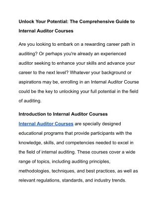 Internal Auditor Courses