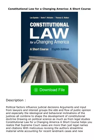 Download⚡PDF❤ Constitutional Law for a Changing America: A Short Course