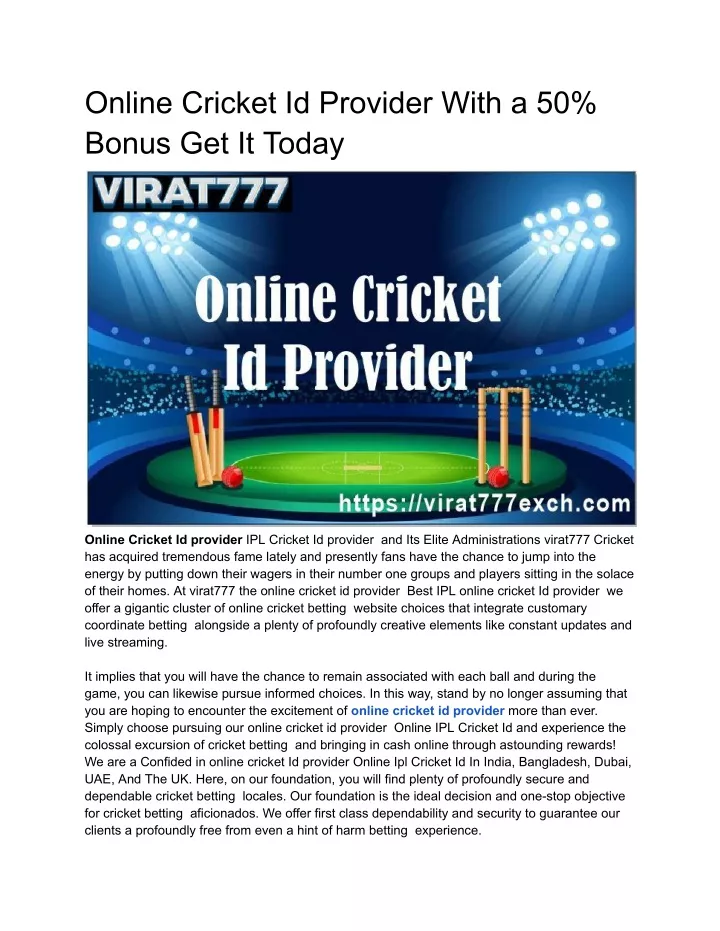 online cricket id provider with a 50 bonus