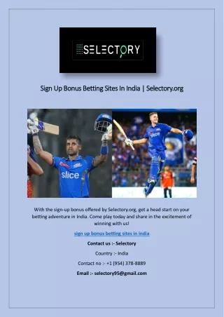 Sign Up Bonus Betting Sites In India | Selectory.org