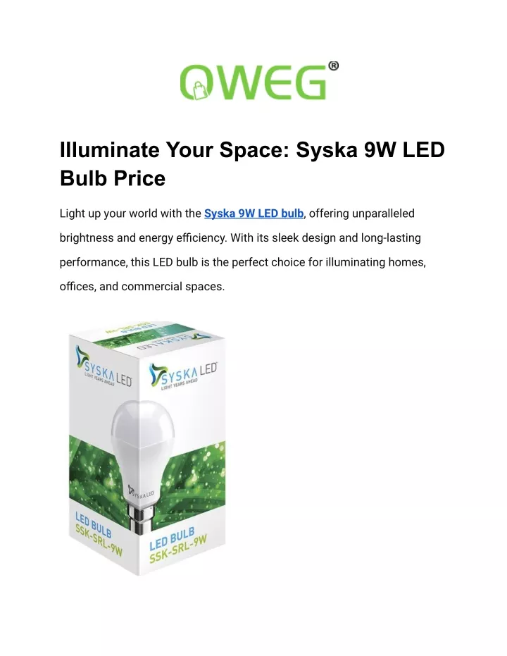 illuminate your space syska 9w led bulb price