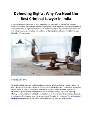Defending Rights: Why You Need the Best Criminal Lawyer in India