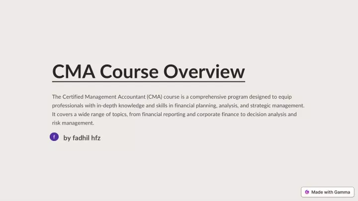 cma course overview