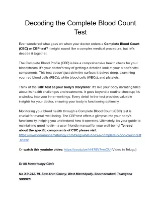 Decoding the Complete Blood Count Test