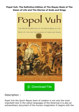 ❤PDF⚡ Popol Vuh: The Definitive Edition of The Mayan Book of The Dawn of Life