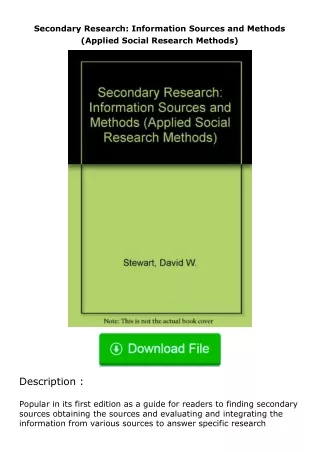 ✔️download⚡️ (pdf) Secondary Research: Information Sources and Methods (Applie