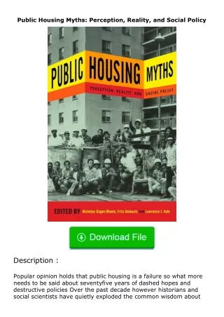 full✔download️⚡(pdf) Public Housing Myths: Perception, Reality, and Social Pol
