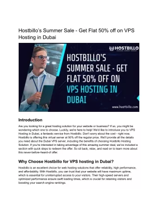 Hostbillo’s Summer Sale - Get Flat 50% off on VPS Hosting in Dubai