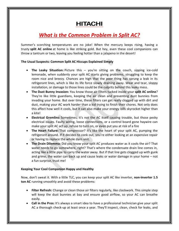 what is the common problem in split ac