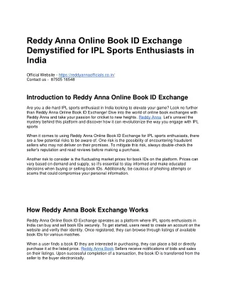 Reddy Anna Online Book ID Exchange Demystified for IPL Sports Enthusiasts in India