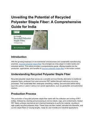 Unveiling the Potential of Recycled Polyester Staple Fiber_ A Comprehensive Guide for India
