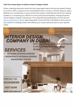 Craft Your Dream Space A Guide to Interior Design in Dubai