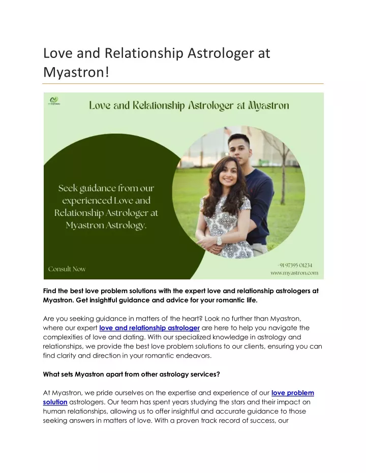 love and relationship astrologer at myastron