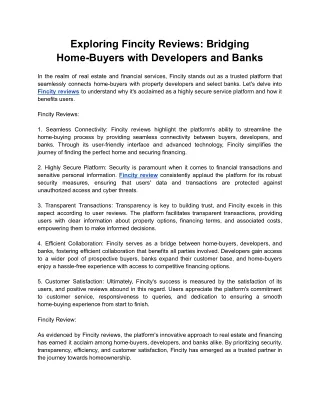 Exploring Fincity Reviews -  Bridging Home-Buyers with Developers and Banks