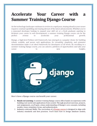 Accelerate Your Career with a Summer Training Django Course