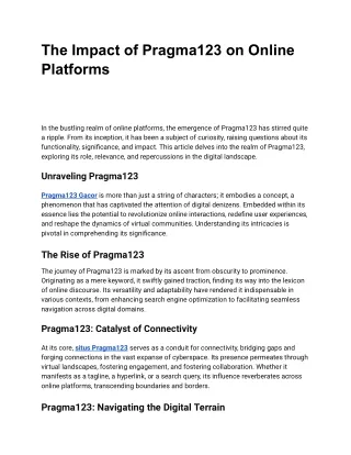 The Impact of Pragma123 on Online Platforms