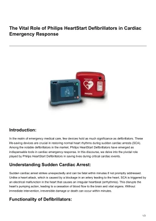 The Vital Role of Philips HeartStart Defibrillators in Cardiac EmergencyResponse
