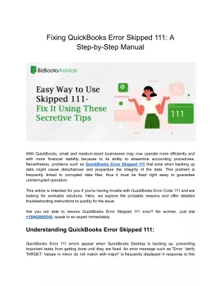 Expert Solutions for QuickBooks Error Skipped 111 at BizBooksAdvice