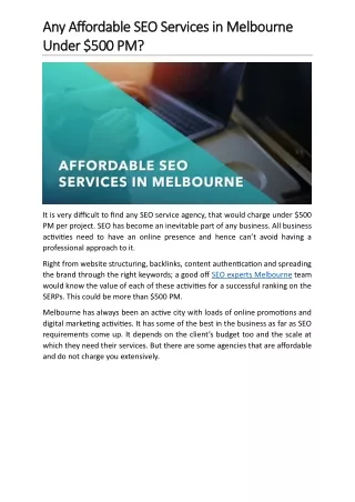 Any Affordable SEO Services in Melbourne Under