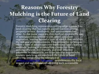 Reasons Why Forestry Mulching is the Future of Land Clearing