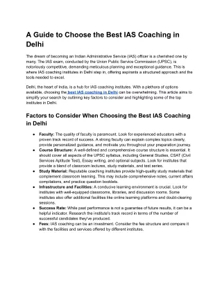 A Guide to Choose the Best IAS Coaching in Delhi