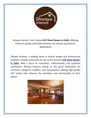 Shivaya Interiors Your Trusted ACP Sheet Dealers in Delhi
