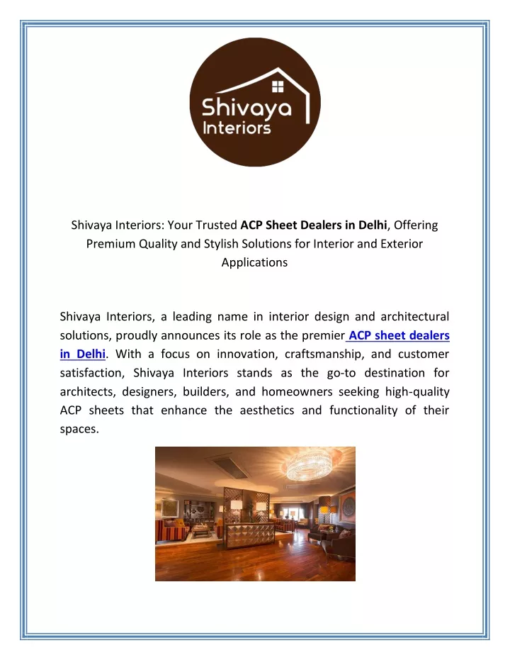 shivaya interiors your trusted acp sheet dealers